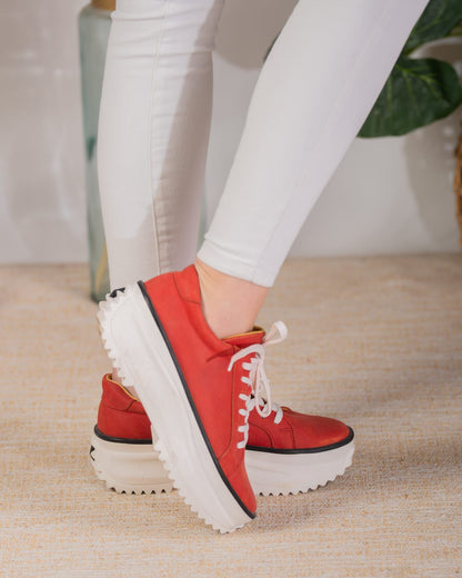 Zapatilla cuero efecto Gamuza Rojo